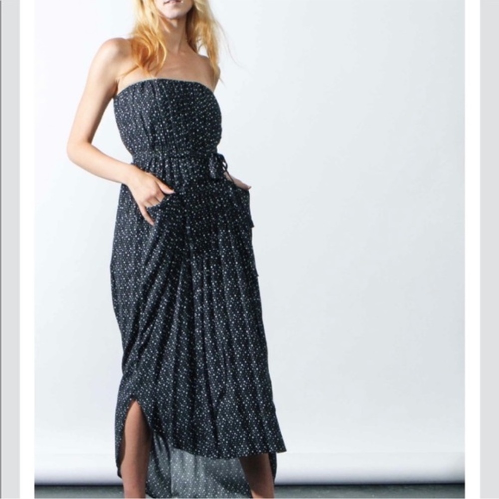 Malia Mills New Joan Maxi Dress Size 6‎ Black Polka Dot Strapless Pockets
